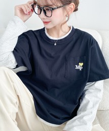 レイヤードライク配色ポケット刺繍ロンT