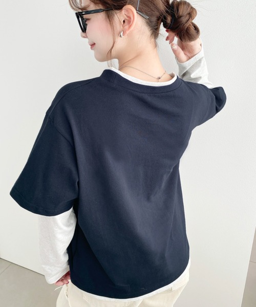 moment+(モーメントプラス)の「レイヤードライク配色ポケット刺繍ロンT(Tシャツ/カットソー・レディース・ネイビー/オートミール/オフホワイト・M)」の11枚目の写真
