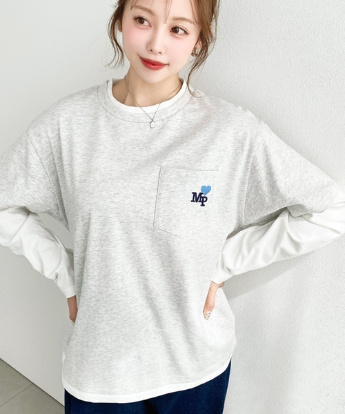 moment+(モーメントプラス)の「レイヤードライク配色ポケット刺繍ロンT(Tシャツ/カットソー・レディース・ネイビー/オートミール/オフホワイト・M)」の14枚目の写真