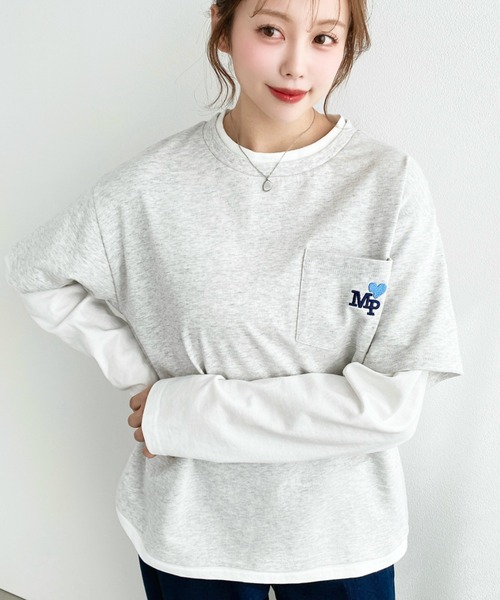 moment+(モーメントプラス)の「レイヤードライク配色ポケット刺繍ロンT(Tシャツ/カットソー・レディース・ネイビー/オートミール/オフホワイト・M)」の16枚目の写真