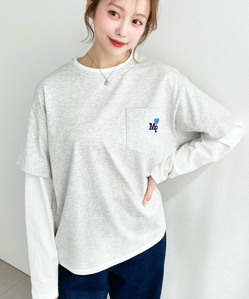 moment+(モーメントプラス)の「レイヤードライク配色ポケット刺繍ロンT(Tシャツ/カットソー・レディース・ネイビー/オートミール/オフホワイト・M)」の15枚目の写真