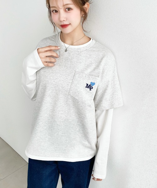 moment+(モーメントプラス)の「レイヤードライク配色ポケット刺繍ロンT(Tシャツ/カットソー・レディース・ネイビー/オートミール/オフホワイト・M)」の17枚目の写真