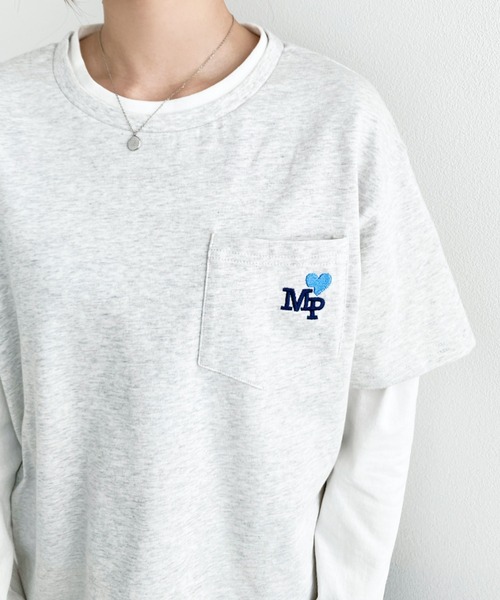 moment+(モーメントプラス)の「レイヤードライク配色ポケット刺繍ロンT(Tシャツ/カットソー・レディース・ネイビー/オートミール/オフホワイト・M)」の20枚目の写真