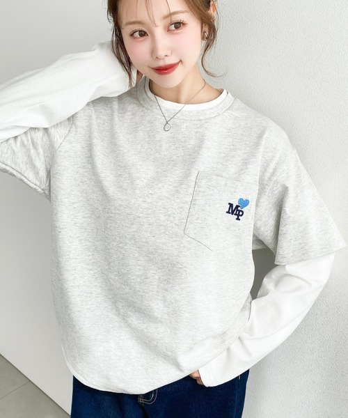 moment+(モーメントプラス)の「レイヤードライク配色ポケット刺繍ロンT(Tシャツ/カットソー・レディース・ネイビー/オートミール/オフホワイト・M)」の18枚目の写真