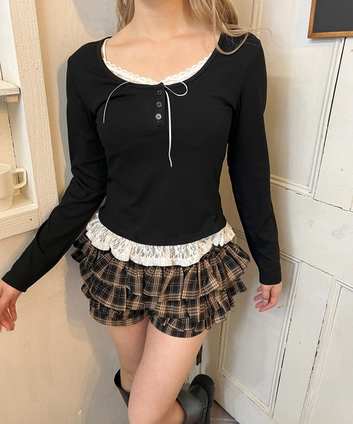 PHILLY(フィリー)の「ヘンリーレースレイヤードトップス(Tシャツ/カットソー・レディース・ブラック/グレー/ホワイト・FREE)」の11枚目の写真