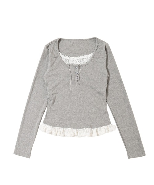 PHILLY(フィリー)の「ヘンリーレースレイヤードトップス(Tシャツ/カットソー・レディース・ブラック/グレー/ホワイト・FREE)」の16枚目の写真