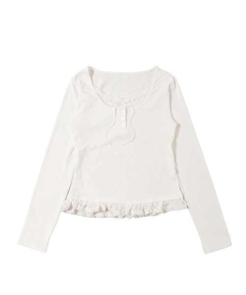 PHILLY(フィリー)の「ヘンリーレースレイヤードトップス(Tシャツ/カットソー・レディース・ブラック/グレー/ホワイト・FREE)」の14枚目の写真