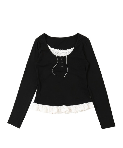 PHILLY(フィリー)の「ヘンリーレースレイヤードトップス(Tシャツ/カットソー・レディース・ブラック/グレー/ホワイト・FREE)」の15枚目の写真