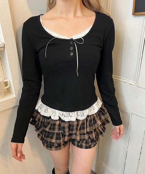 PHILLY(フィリー)の「ヘンリーレースレイヤードトップス(Tシャツ/カットソー・レディース・ブラック/グレー/ホワイト・FREE)」の10枚目の写真