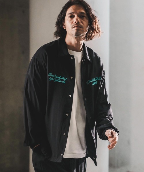 WONDER WALL MOTEL（ワンダーウォールモーテル）の「mj11320-EMBROIDERY COATCH JACKET コーチジャケット(26SSJK005)（ブルゾン・メンズ・ブラック/グリーン・M/S/XL/L）」の4枚目の写真