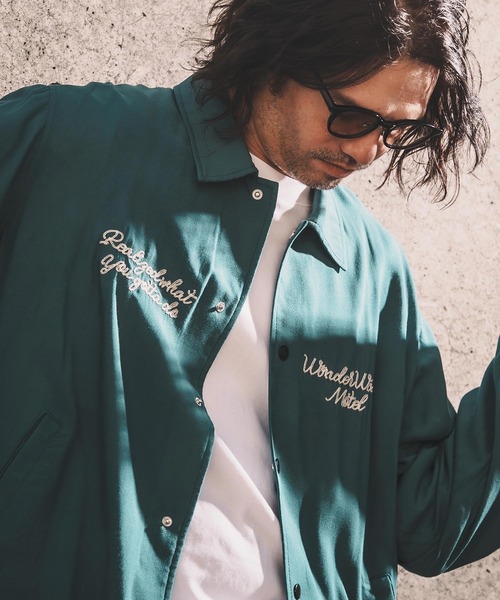 WONDER WALL MOTEL（ワンダーウォールモーテル）の「mj11320-EMBROIDERY COATCH JACKET コーチジャケット(26SSJK005)（ブルゾン・メンズ・ブラック/グリーン・M/S/XL/L）」の11枚目の写真