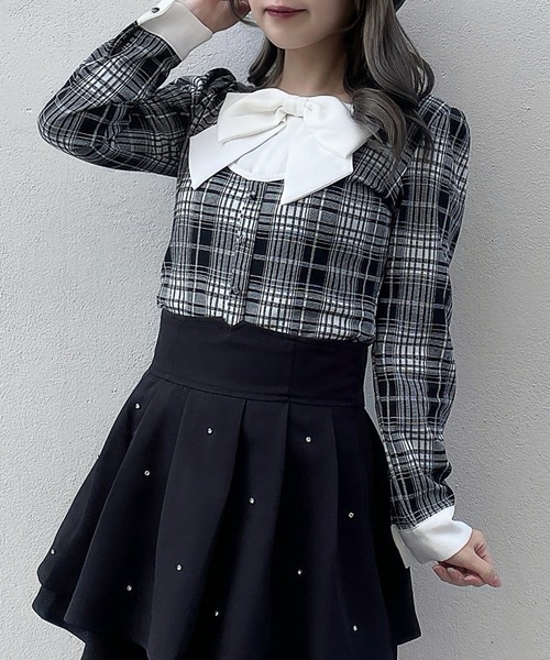 abc une face(アーベーセーアンフェイス)の「リボンレイヤードトップス(Tシャツ/カットソー・レディース・ブラック/ブラック系その他/ネイビー/ホワイト/ピンク・FREE)」の3枚目の写真