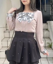 abc une face（アーベーセーアンフェイス）の「リボンレイヤードトップス（Tシャツ/カットソー）」