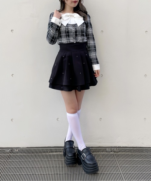 abc une face(アーベーセーアンフェイス)の「リボンレイヤードトップス(Tシャツ/カットソー・レディース・ブラック/ブラック系その他/ネイビー/ホワイト/ピンク・FREE)」の9枚目の写真