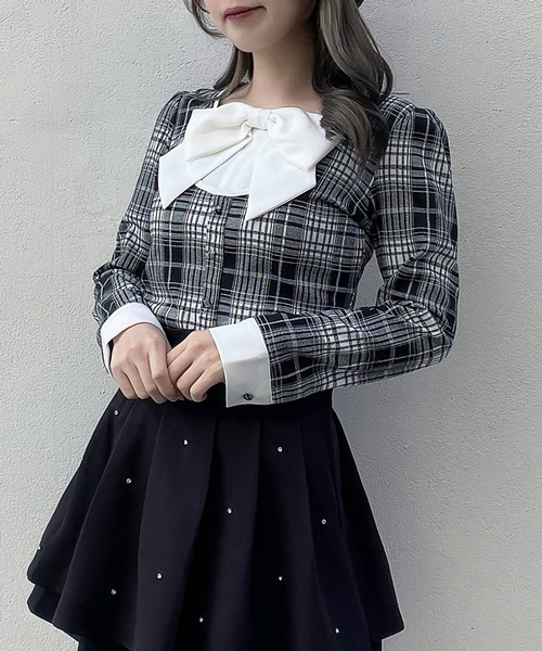 abc une face(アーベーセーアンフェイス)の「リボンレイヤードトップス(Tシャツ/カットソー・レディース・ブラック/ブラック系その他/ネイビー/ホワイト/ピンク・FREE)」の8枚目の写真