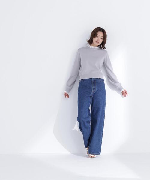 NATURAL BEAUTY BASIC（ナチュラルビューティーベーシック）の「◇レースフリルドッキングニット（ニット/セーター・レディース・ライトグリーン/ネイビー/グレー/オフホワイト・FREE）」の6枚目の写真