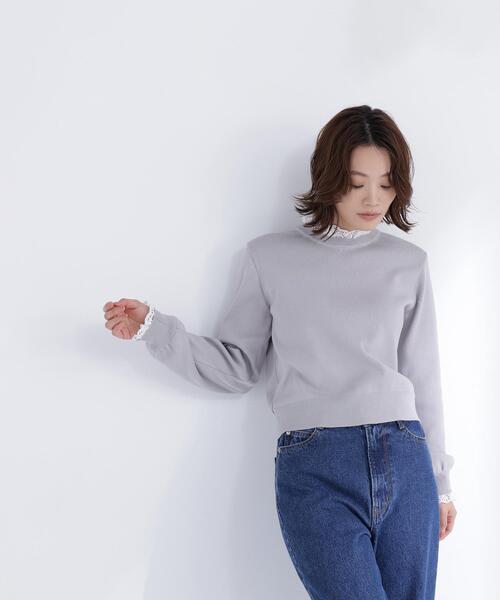 NATURAL BEAUTY BASIC（ナチュラルビューティーベーシック）の「◇レースフリルドッキングニット（ニット/セーター・レディース・ライトグリーン/ネイビー/グレー/オフホワイト・FREE）」の7枚目の写真