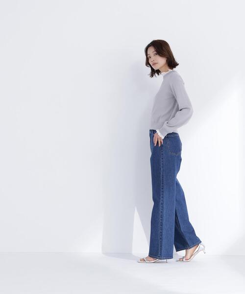 NATURAL BEAUTY BASIC（ナチュラルビューティーベーシック）の「◇レースフリルドッキングニット（ニット/セーター・レディース・ライトグリーン/ネイビー/グレー/オフホワイト・FREE）」の8枚目の写真