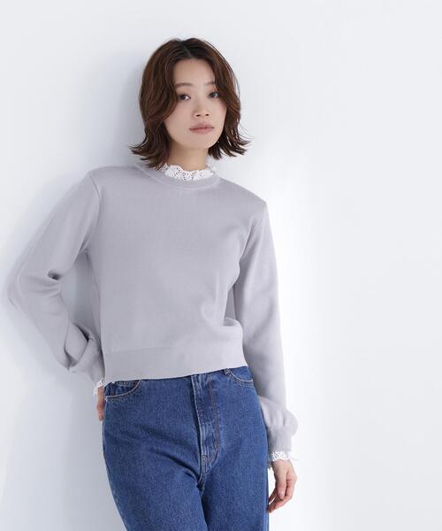 NATURAL BEAUTY BASIC（ナチュラルビューティーベーシック）の「◇レースフリルドッキングニット（ニット/セーター・レディース・ライトグリーン/ネイビー/グレー/オフホワイト・FREE）」の9枚目の写真