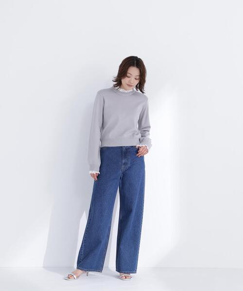 NATURAL BEAUTY BASIC（ナチュラルビューティーベーシック）の「◇レースフリルドッキングニット（ニット/セーター・レディース・ライトグリーン/ネイビー/グレー/オフホワイト・FREE）」の10枚目の写真