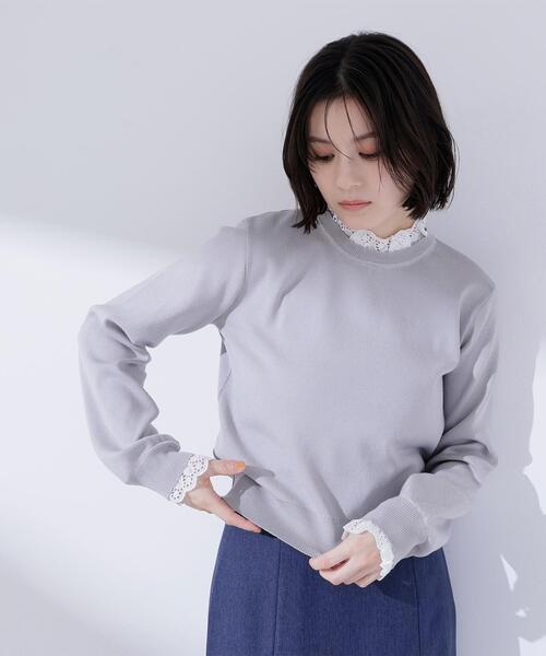 NATURAL BEAUTY BASIC（ナチュラルビューティーベーシック）の「◇レースフリルドッキングニット（ニット/セーター・レディース・ライトグリーン/ネイビー/グレー/オフホワイト・FREE）」の11枚目の写真