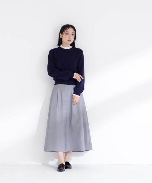 NATURAL BEAUTY BASIC（ナチュラルビューティーベーシック）の「◇レースフリルドッキングニット（ニット/セーター・レディース・ライトグリーン/ネイビー/グレー/オフホワイト・FREE）」の8枚目の写真