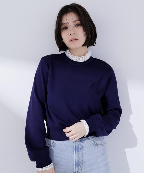 NATURAL BEAUTY BASIC（ナチュラルビューティーベーシック）の「◇レースフリルドッキングニット（ニット/セーター・レディース・ライトグリーン/ネイビー/グレー/オフホワイト・FREE）」の9枚目の写真