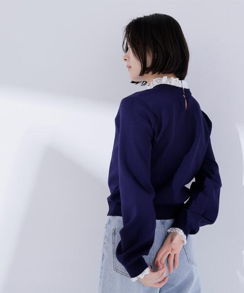 NATURAL BEAUTY BASIC（ナチュラルビューティーベーシック）の「◇レースフリルドッキングニット（ニット/セーター・レディース・ライトグリーン/ネイビー/グレー/オフホワイト・FREE）」の11枚目の写真