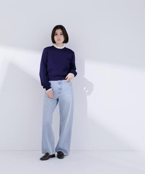 NATURAL BEAUTY BASIC（ナチュラルビューティーベーシック）の「◇レースフリルドッキングニット（ニット/セーター・レディース・ライトグリーン/ネイビー/グレー/オフホワイト・FREE）」の12枚目の写真
