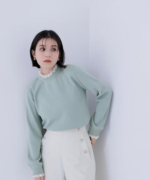 NATURAL BEAUTY BASIC（ナチュラルビューティーベーシック）の「◇レースフリルドッキングニット（ニット/セーター・レディース・ライトグリーン/ネイビー/グレー/オフホワイト・FREE）」の18枚目の写真