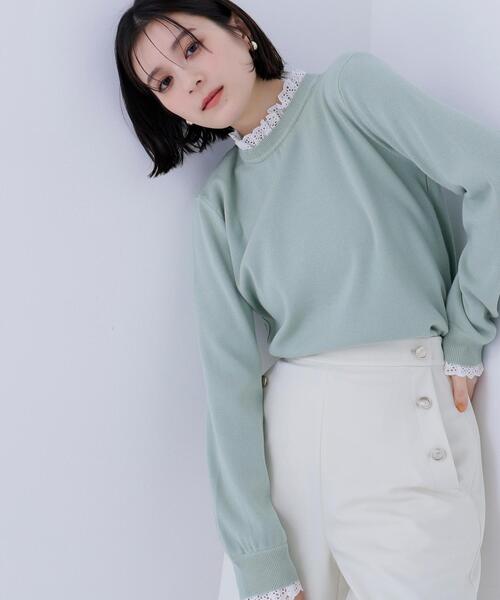 NATURAL BEAUTY BASIC（ナチュラルビューティーベーシック）の「◇レースフリルドッキングニット（ニット/セーター・レディース・ライトグリーン/ネイビー/グレー/オフホワイト・FREE）」の16枚目の写真