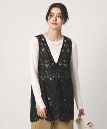 MARELLA 花柄レース ノースリーブ 40 ブラック　シルク サワアラモード Sawa a la mode 繊細に浮かび上がる花柄レース三角