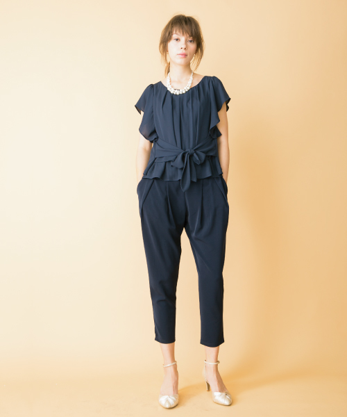 INTERPLANET（インタープラネット）の「シフォンストレッチ袖フリルセットアップ（セットアップ・レディース・ベージュ/ネイビー/ブラック・FREE）」の3枚目の写真