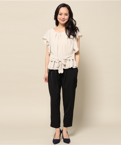 INTERPLANET（インタープラネット）の「シフォンストレッチ袖フリルセットアップ（セットアップ・レディース・ベージュ/ネイビー/ブラック・FREE）」の2枚目の写真