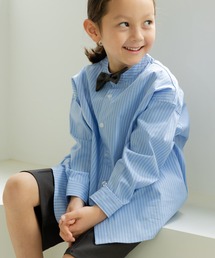 chil2（チルツー）の「蝶ネクタイ付き ノーカラーストライプ長袖シャツ（シャツ/ブラウス）」