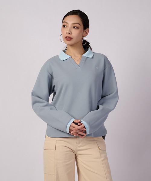 Eddie Bauer(エディーバウアー)の「トラベル テリー 長袖ポロ(ポロシャツ・レディース・チャコールグレー/ライトブルー/ピンク・M/L/XL/S)」の3枚目の写真