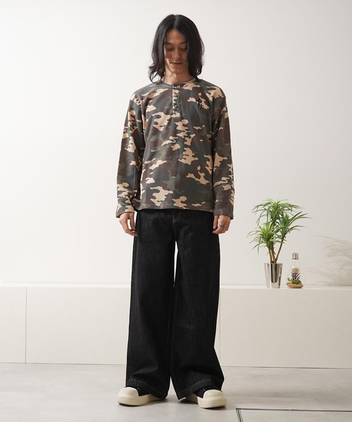 カモフラージュ サーマル ヘンリーネック ロングスリーブ Tシャツ