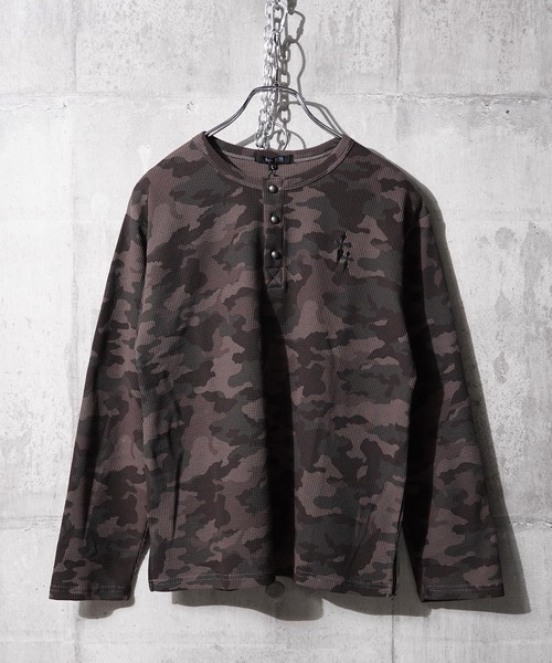 カモフラージュ サーマル ヘンリーネック ロングスリーブ Tシャツ