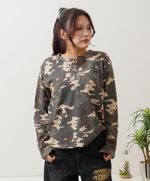 【売り切れ色】Beck and call 迷彩柄 サーマルロングスリーブTシャツ カモフラージュ サーマル ヘンリーネック ロングスリーブ Tシャツ