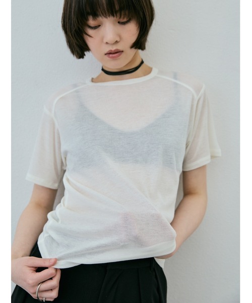 AIC.(エーアイシー)の「シアーハーフスリーブコンパクトTシャツ(Tシャツ/カットソー・レディース・ブラック/ピンク/オフホワイト・FREE)」の2枚目の写真