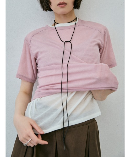 AIC.(エーアイシー)の「シアーハーフスリーブコンパクトTシャツ(Tシャツ/カットソー・レディース・ブラック/ピンク/オフホワイト・FREE)」の1枚目の写真