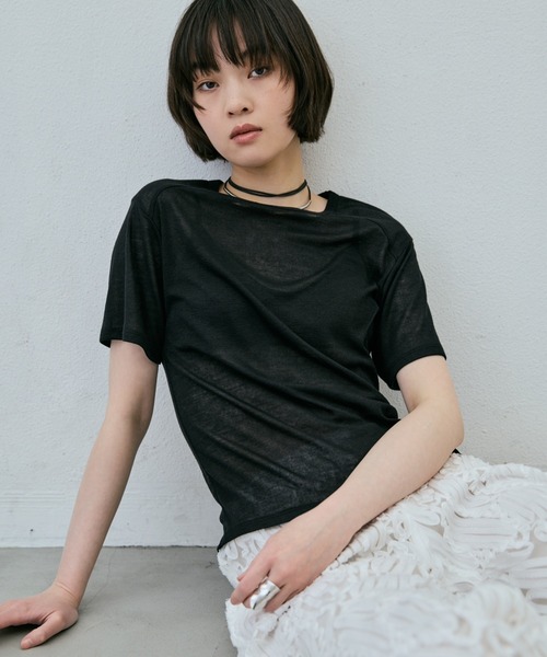 AIC.(エーアイシー)の「シアーハーフスリーブコンパクトTシャツ(Tシャツ/カットソー・レディース・ブラック/ピンク/オフホワイト・FREE)」の3枚目の写真