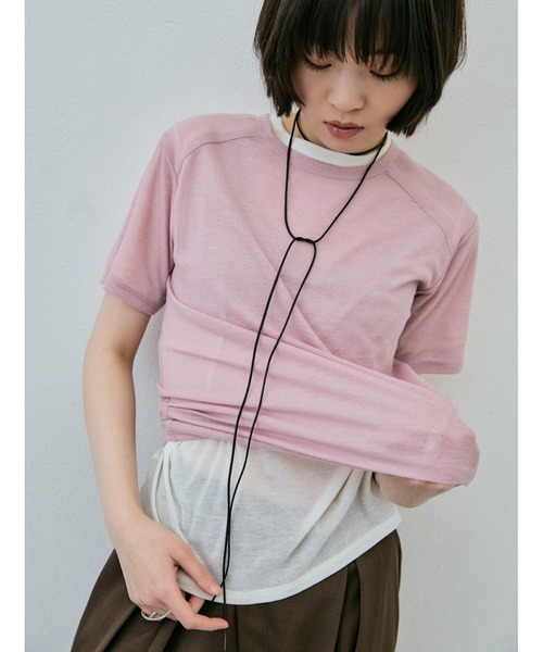 AIC.(エーアイシー)の「シアーハーフスリーブコンパクトTシャツ(Tシャツ/カットソー・レディース・ブラック/ピンク/オフホワイト・FREE)」の6枚目の写真