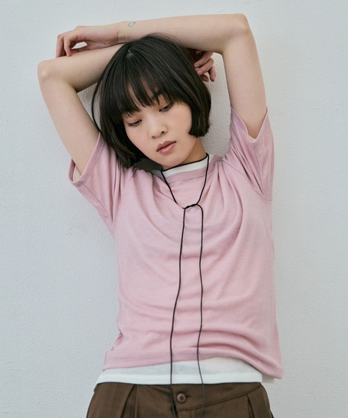 AIC.(エーアイシー)の「シアーハーフスリーブコンパクトTシャツ(Tシャツ/カットソー・レディース・ブラック/ピンク/オフホワイト・FREE)」の7枚目の写真
