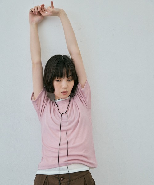 AIC.(エーアイシー)の「シアーハーフスリーブコンパクトTシャツ(Tシャツ/カットソー・レディース・ブラック/ピンク/オフホワイト・FREE)」の8枚目の写真