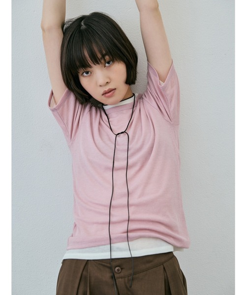 AIC.(エーアイシー)の「シアーハーフスリーブコンパクトTシャツ(Tシャツ/カットソー・レディース・ブラック/ピンク/オフホワイト・FREE)」の9枚目の写真
