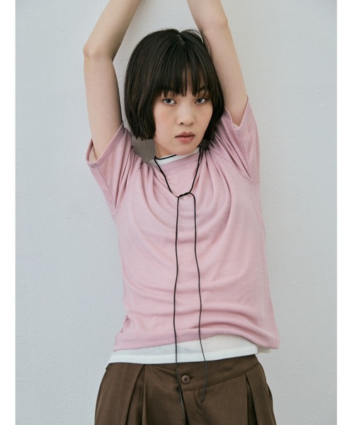 AIC.(エーアイシー)の「シアーハーフスリーブコンパクトTシャツ(Tシャツ/カットソー・レディース・ブラック/ピンク/オフホワイト・FREE)」の10枚目の写真