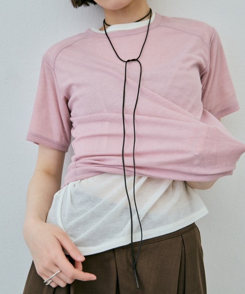 AIC.(エーアイシー)の「シアーハーフスリーブコンパクトTシャツ(Tシャツ/カットソー・レディース・ブラック/ピンク/オフホワイト・FREE)」の11枚目の写真