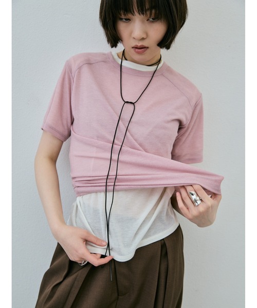 AIC.(エーアイシー)の「シアーハーフスリーブコンパクトTシャツ(Tシャツ/カットソー・レディース・ブラック/ピンク/オフホワイト・FREE)」の12枚目の写真