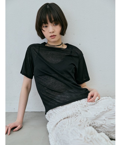 AIC.(エーアイシー)の「シアーハーフスリーブコンパクトTシャツ(Tシャツ/カットソー・レディース・ブラック/ピンク/オフホワイト・FREE)」の20枚目の写真
